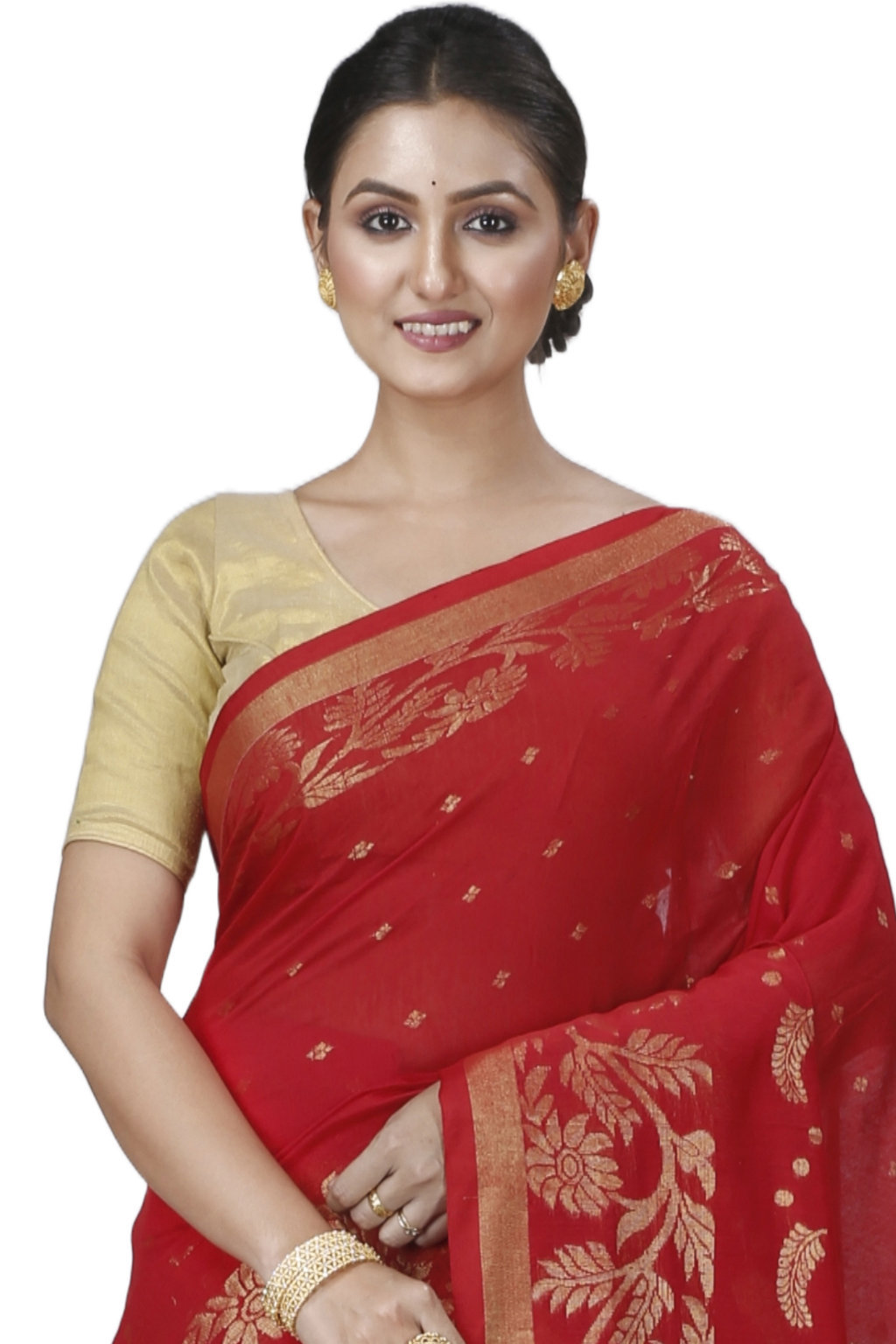 Red Blended Cotton Turik Hand Loom Saree (1248)
